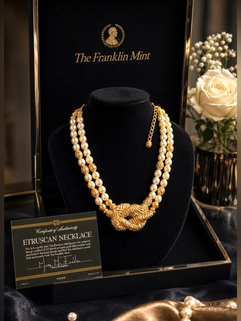 Vintage 1988 Franklin Mint Mary McFadden Etruscan Necklace 22K Gold Electroplate